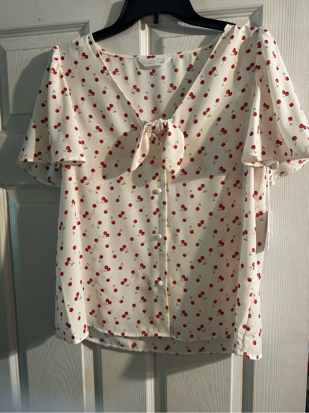 LC Lauren Conrad Cream Cherry Tie-Front Blouse